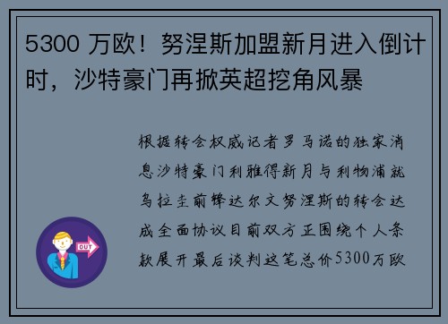 5300 万欧！努涅斯加盟新月进入倒计时，沙特豪门再掀英超挖角风暴